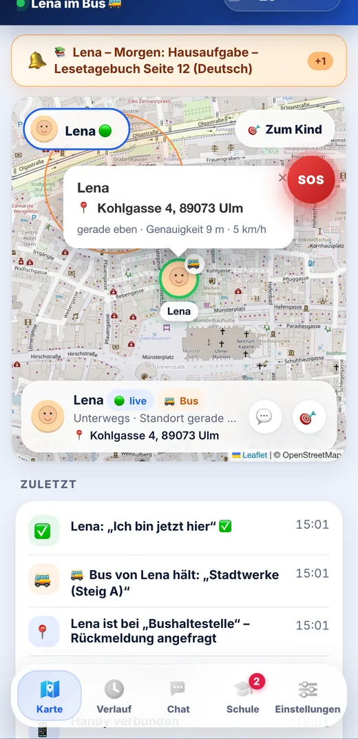 Live-Karte der Eltern-App