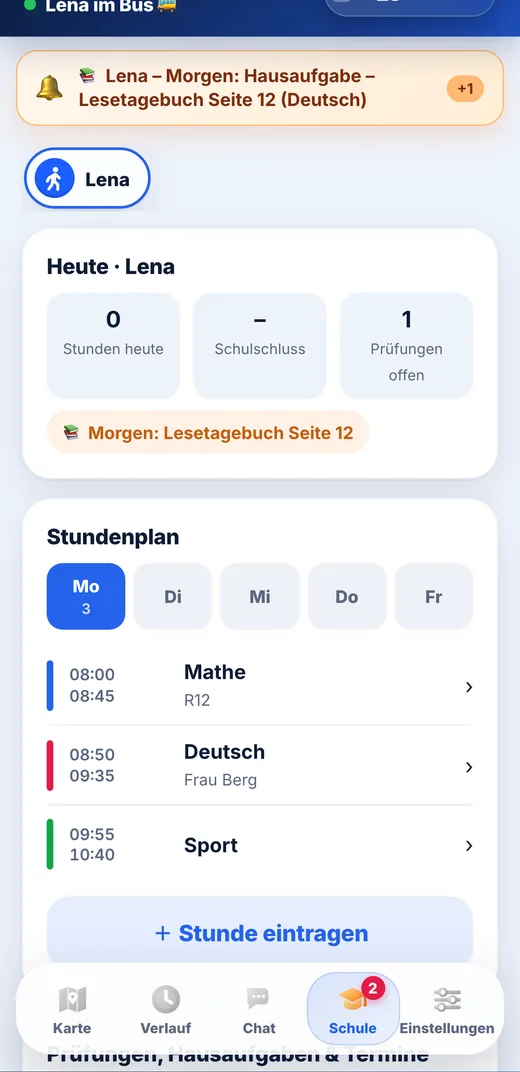 Schule: Stundenplan und Hausaufgaben