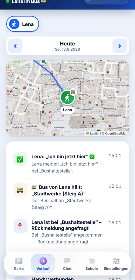 Verlauf mit Route und Ereignissen